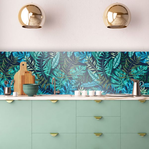 Bold Blue Splashback Leaf Backsplash | Custom Splashbacks