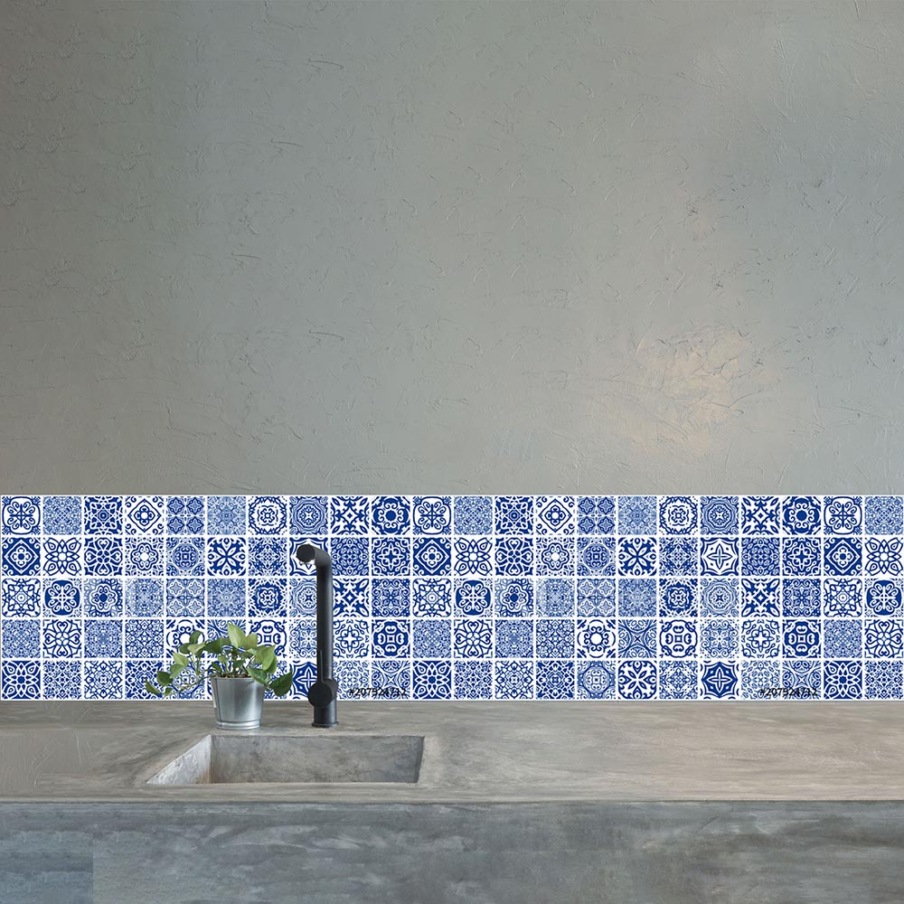 Blue and White Tile Splashback - Custom Splashbacks