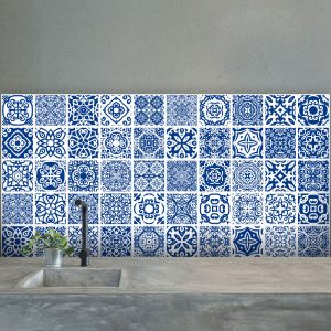 Blue And White Tile Splashback 